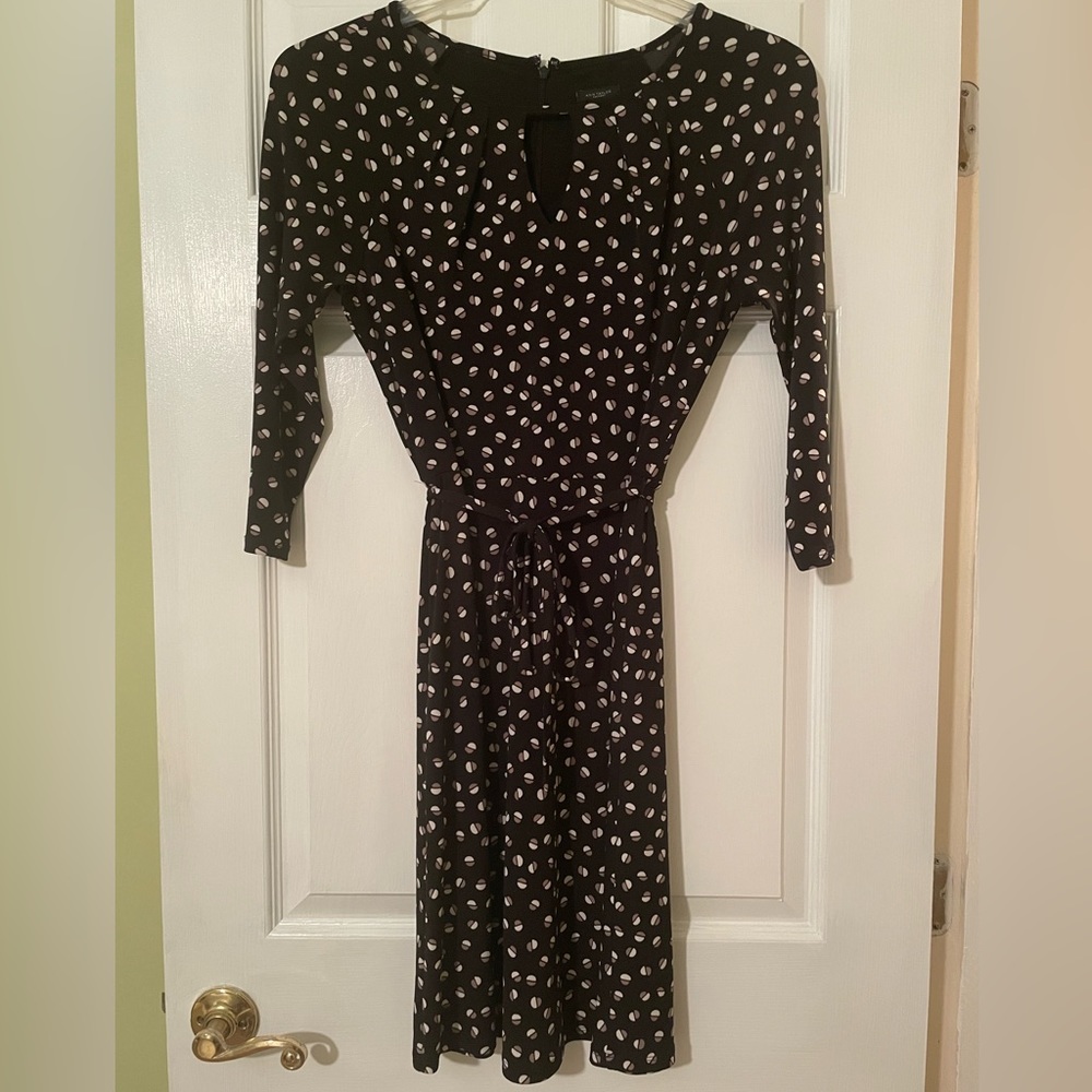 Ann Taylor Black Long Sleeve Dress with Dots, Size 6
